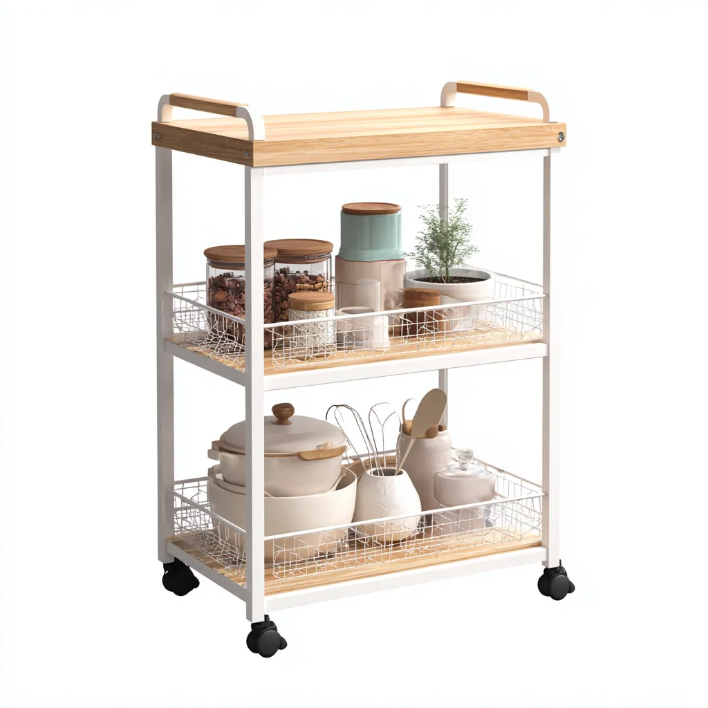 Dessertes et chariots métal-bois 68x38x83 cm - blanc-bois - style moderne-Dwellingosa