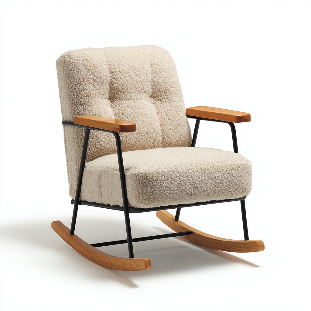 Fauteuil à bascule en tissu beige 72x80x96 - beige - style moderne structure métal et bois-Dwellingosa