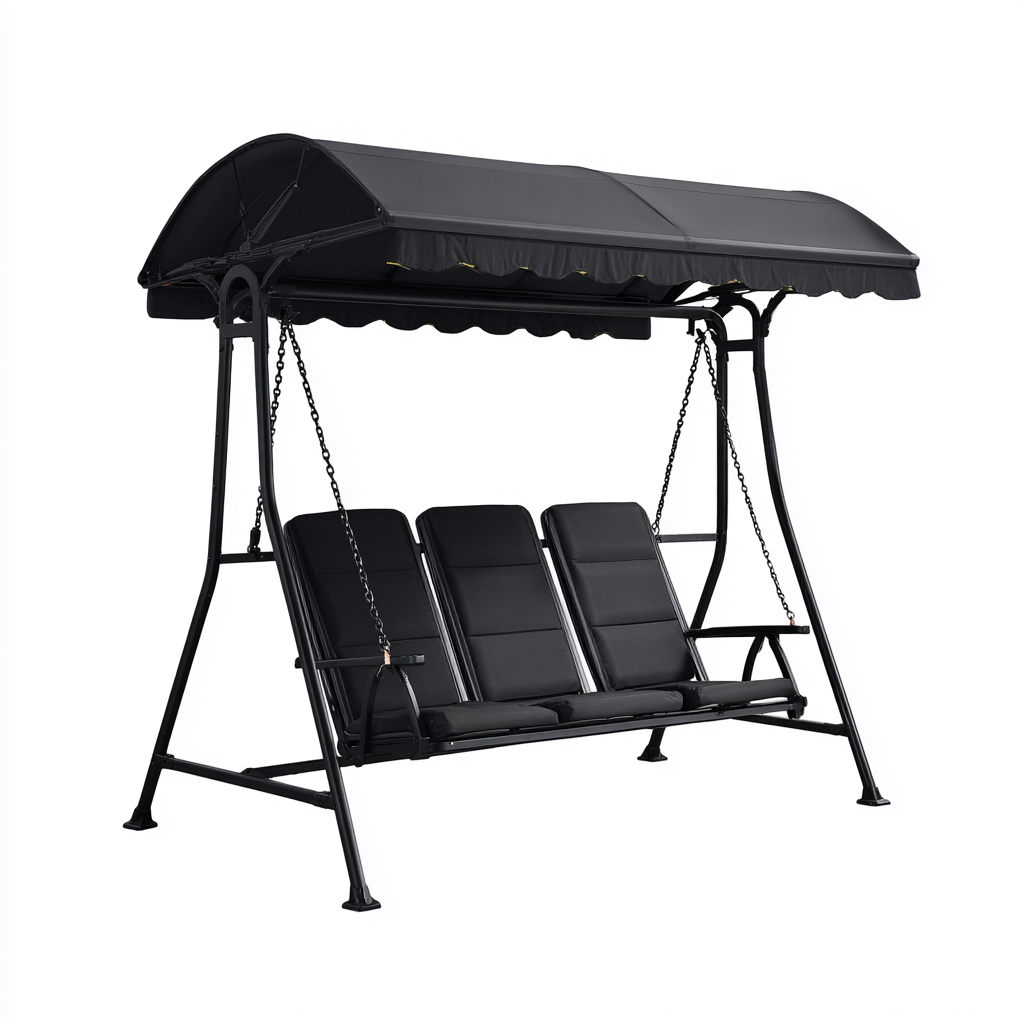 Chaise suspendue extérieure métal 190x120x165 cm - noir - avec auvent - design contemporain-Dwellingosa