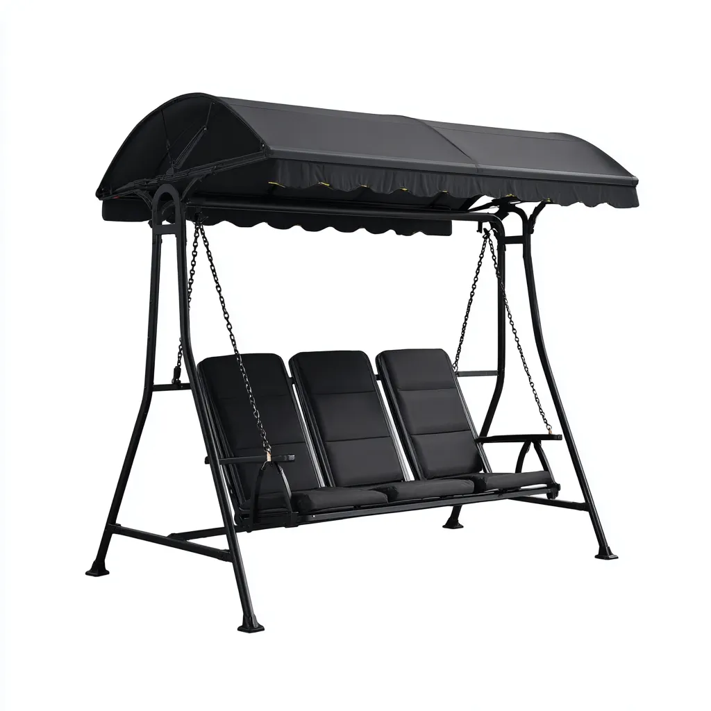 Chaise suspendue extérieure métal 190x120x165 cm - noir - avec auvent - design contemporain-Dwellingosa