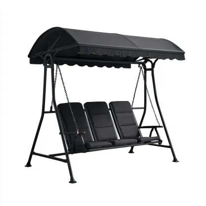 Chaise suspendue extérieure métal 190x120x165 cm - noir - avec auvent - design contemporain-Dwellingosa