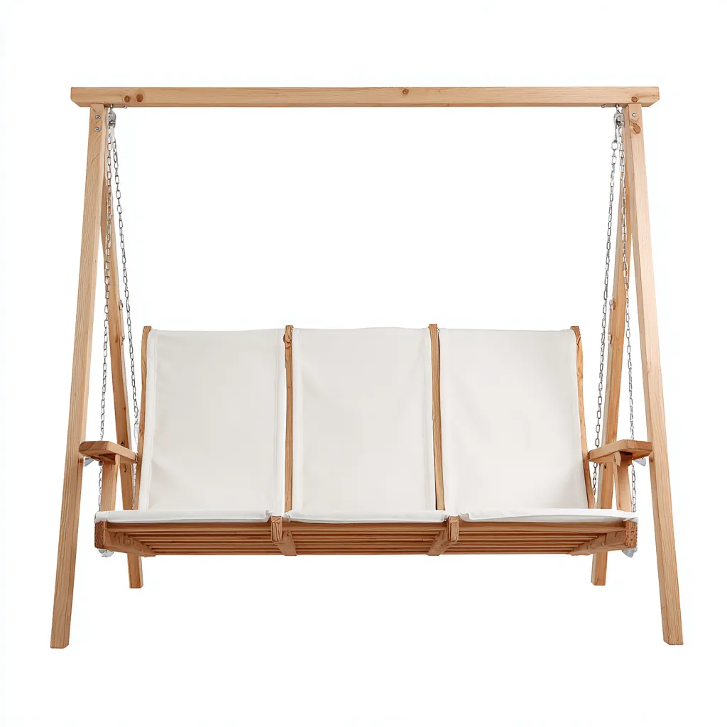 Chaise suspendue bois-tissu 205x138x180 cm - bois clair-beige - style plein air-Dwellingosa