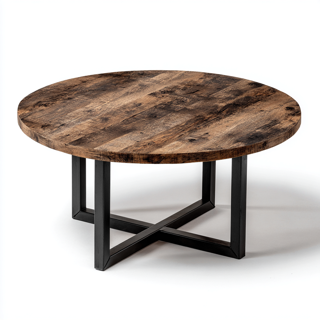 Table basse bois métal 85x85x43 cm - Marron - style industriel-Dwellingosa
