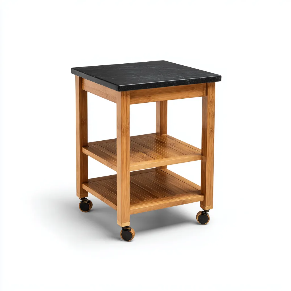 Dessertes et chariots bambou plateau effet marbre 60x45x85 cm - naturel-noir-Dwellingosa