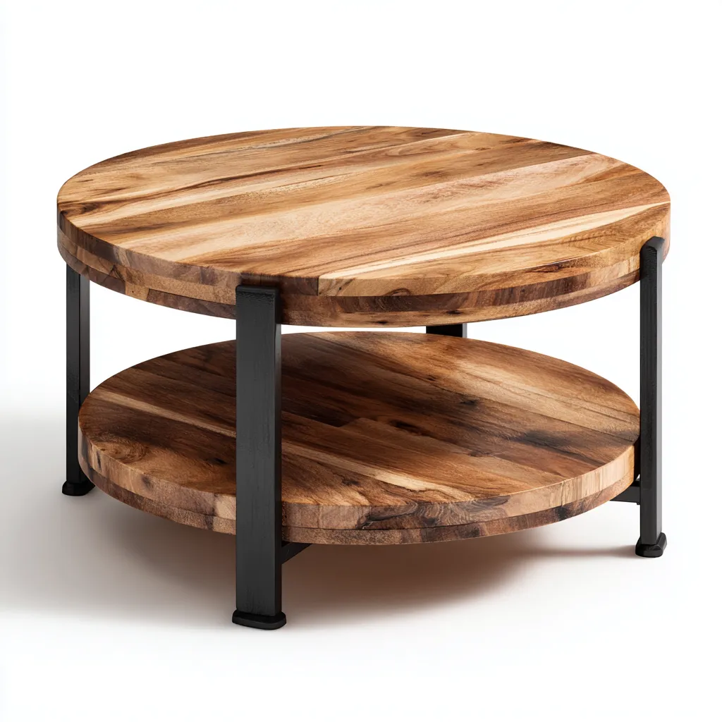 Table basse bois métal 80x80x45 cm - Marron-Noir - Style industriel-Dwellingosa