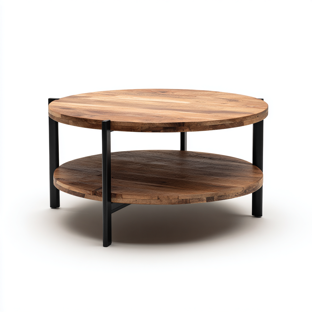 Table basse bois métal 80x80x45 cm - Marron-Noir - Style industriel-Dwellingosa