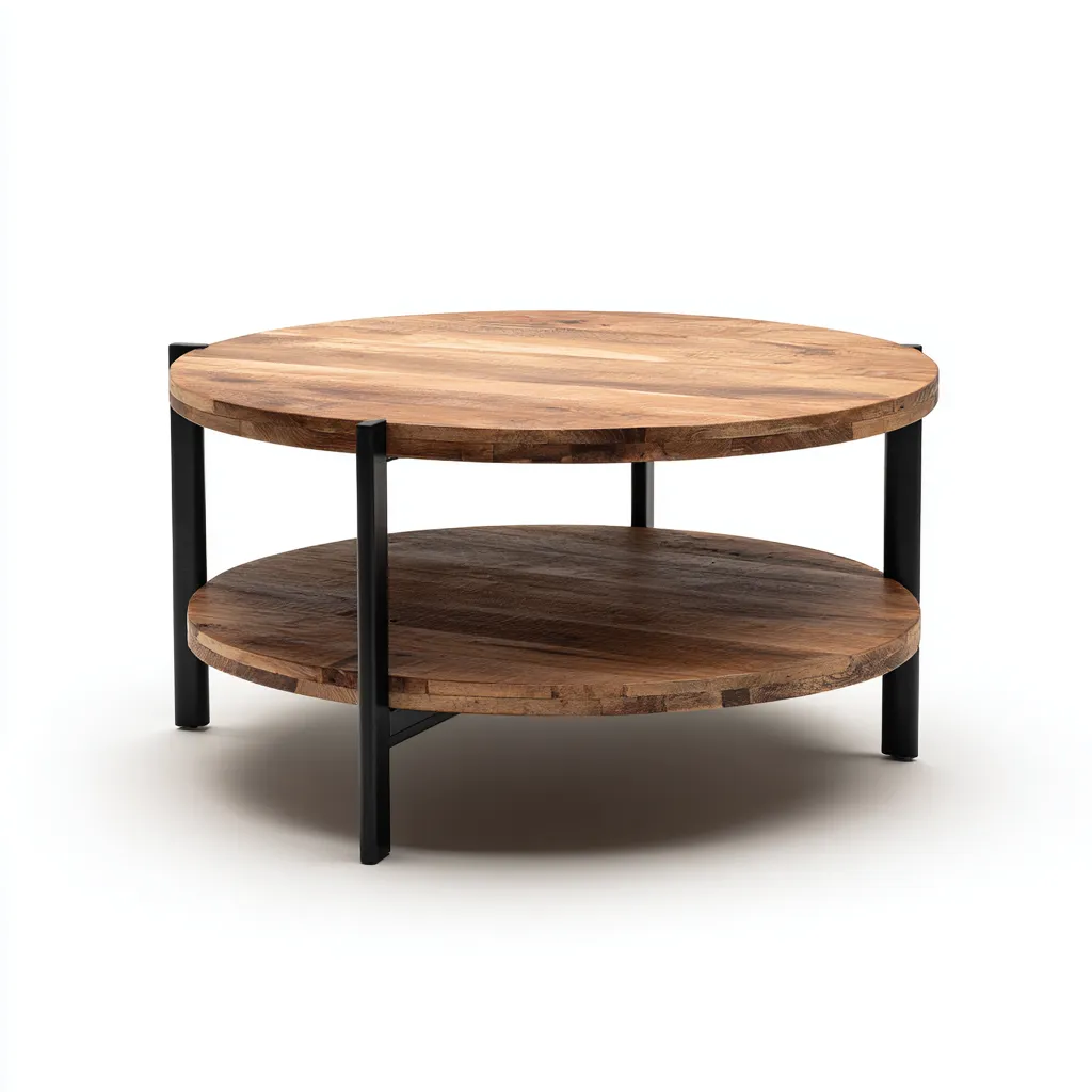 Table basse bois métal 80x80x45 cm - Marron-Noir - Style industriel-Dwellingosa