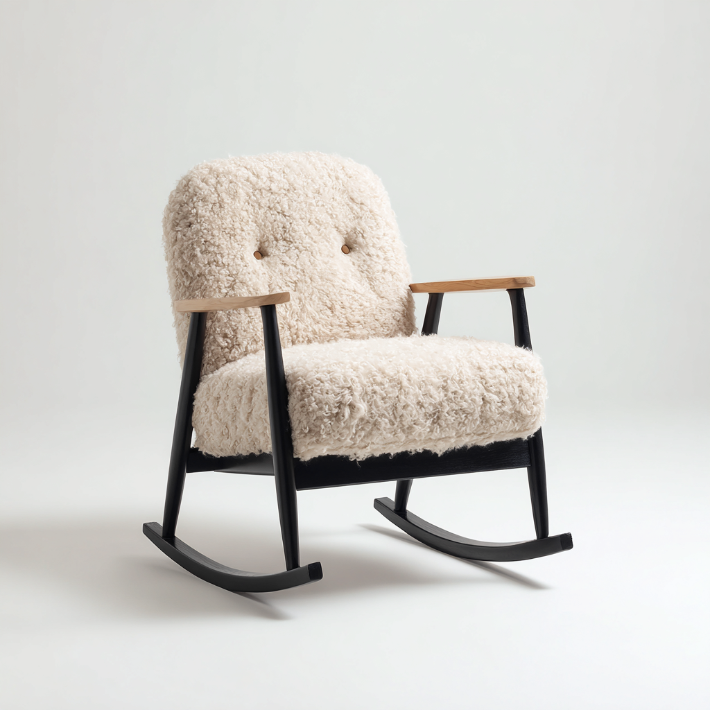 Fauteuil à bascule en tissu beige 76x80x83 - beige - design moderne accoudoirs bois naturel-Dwellingosa