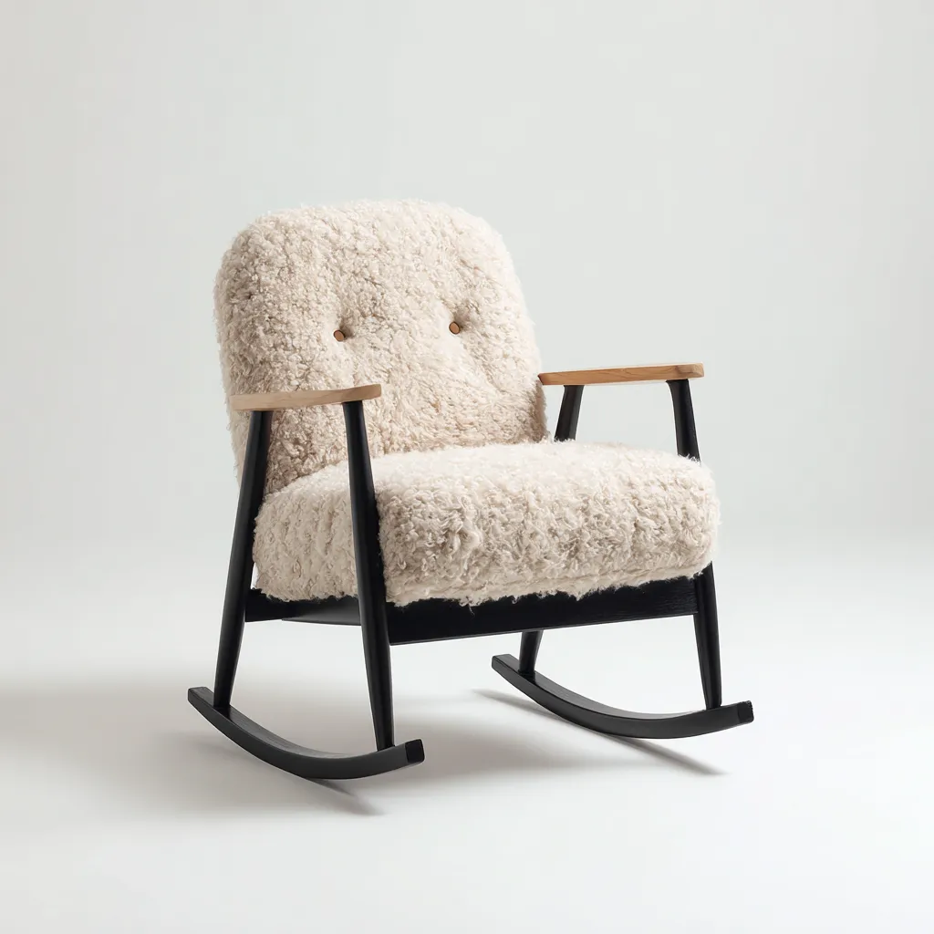 Fauteuil à bascule en tissu beige 76x80x83 - beige - design moderne accoudoirs bois naturel-Dwellingosa