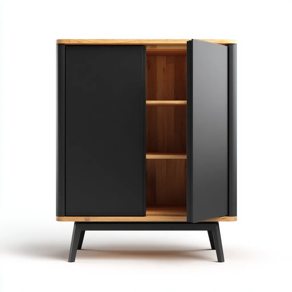 Meuble de rangement de cuisine Bois et métal 75x40x110 cm - noir-brun - style contemporain-Dwellingosa