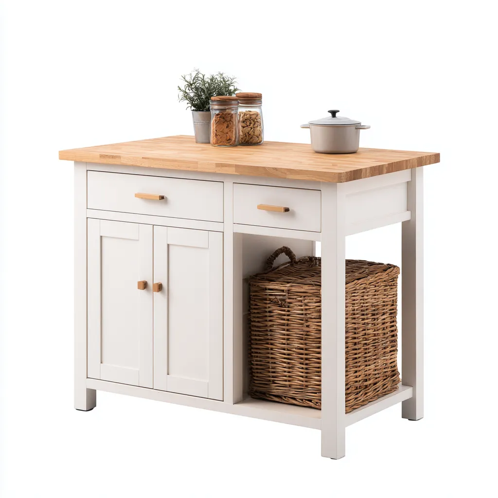 Îlot de cuisine Bois massif Bois d'ingénierie 115x60x90 cm Blanc-Naturel Style fonctionnel-Dwellingosa