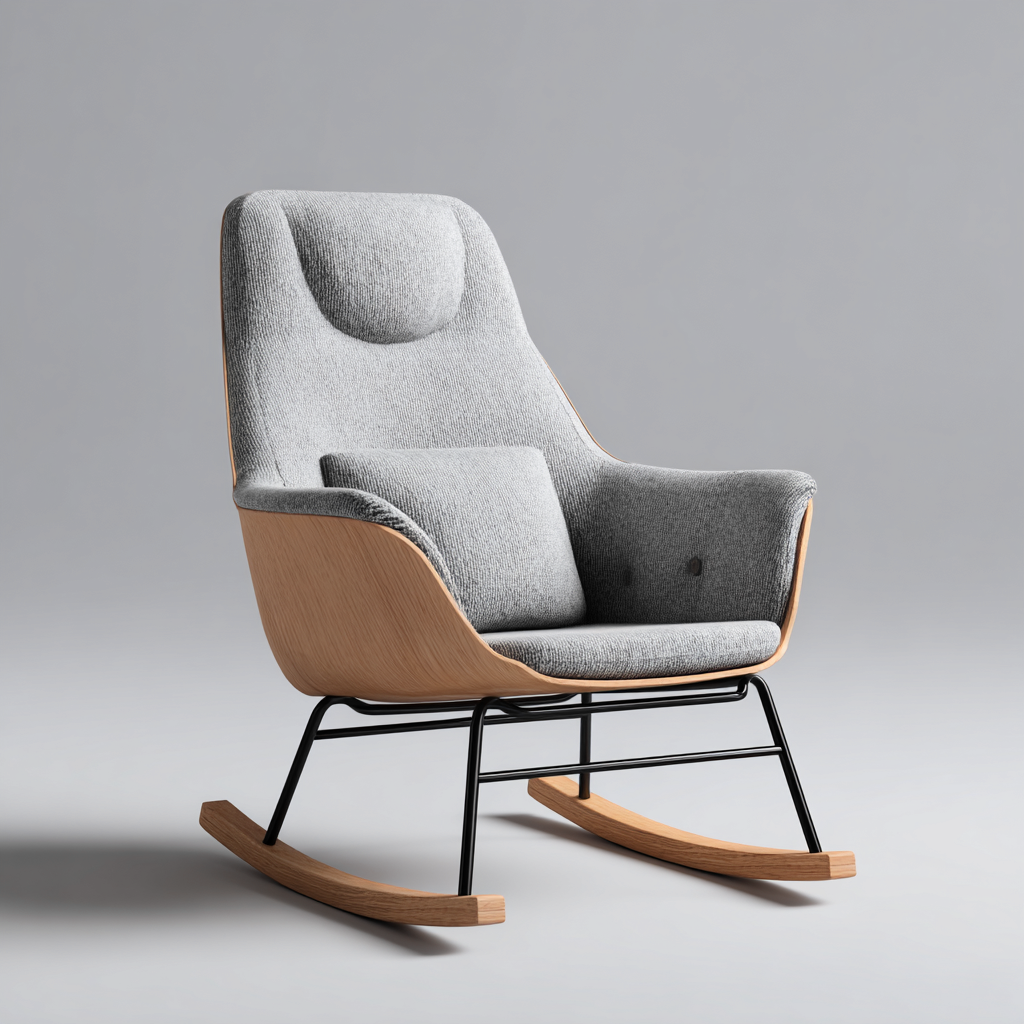 Fauteuil à bascule en tissu gris 78x82x100 - gris - design moderne coque bois-Dwellingosa