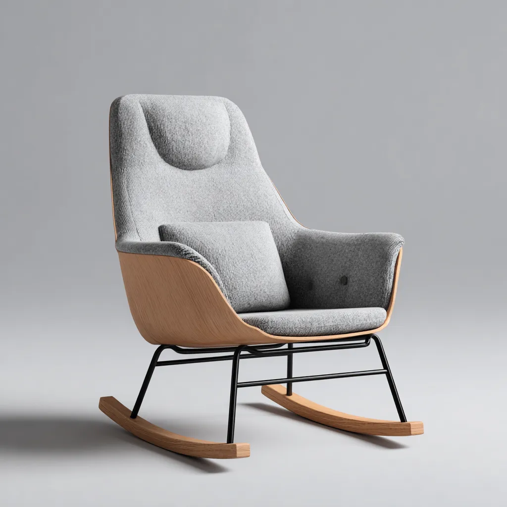 Fauteuil à bascule en tissu gris 78x82x100 - gris - design moderne coque bois-Dwellingosa