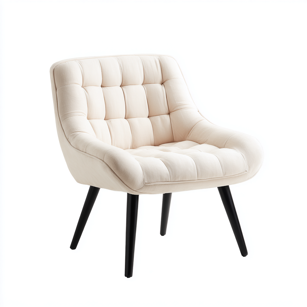 Fauteuil en tissu capitonné 82x78x85 - ivoire - assise ergonomique - style contemporain-Dwellingosa