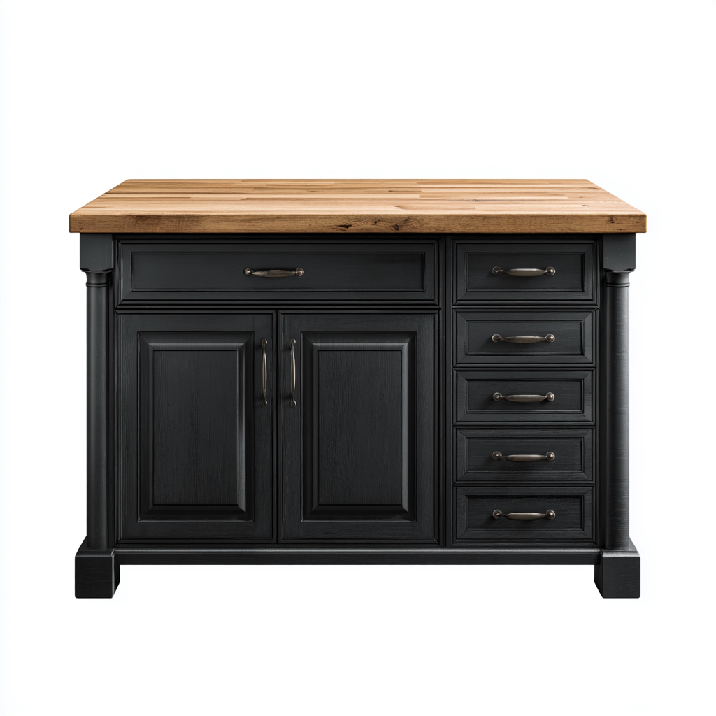 Îlot de cuisine bois 135x65x90 cm - noir-bois - adapté à la cuisine - design moderne-Dwellingosa