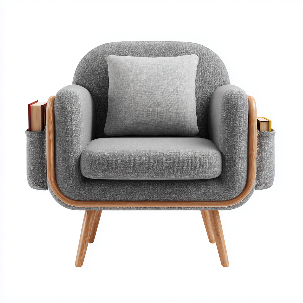 Fauteuil tissu gris 90x85x78 cm - cadre bois arrondi - style moderne fonctionnel-Dwellingosa