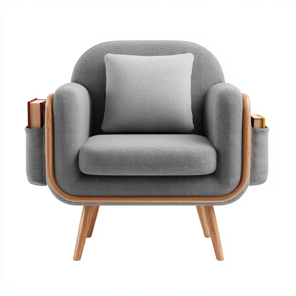 Fauteuil tissu gris 90x85x78 cm - cadre bois arrondi - style moderne fonctionnel-Dwellingosa
