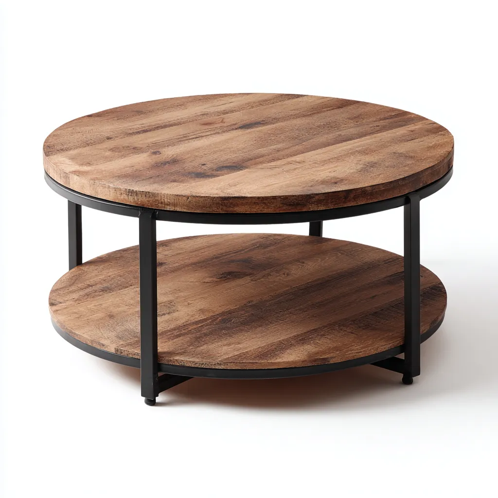 Table basse bois métal 80x80x45 cm - Marron-Noir - Style industriel-Dwellingosa