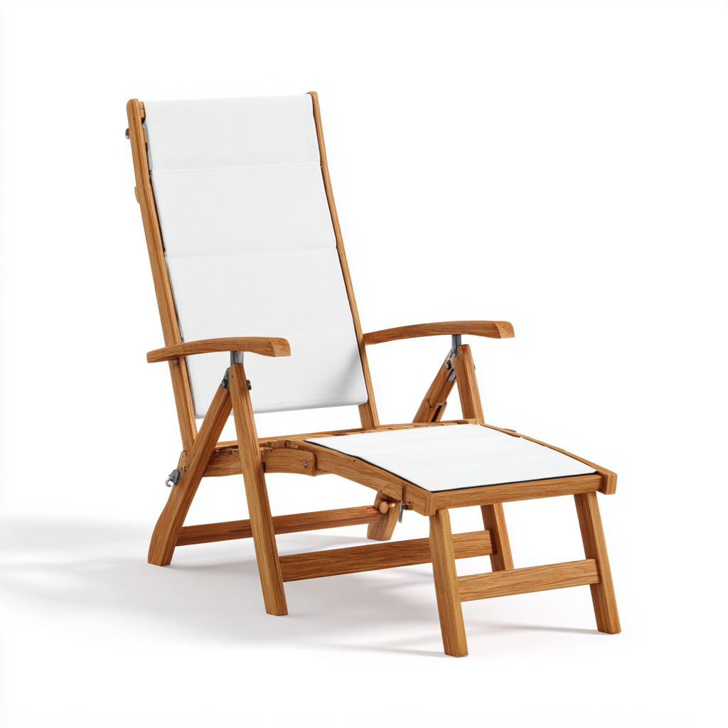 Chaise longue Bois et toile 190x65x95 cm - blanc-brun - design contemporain-Dwellingosa