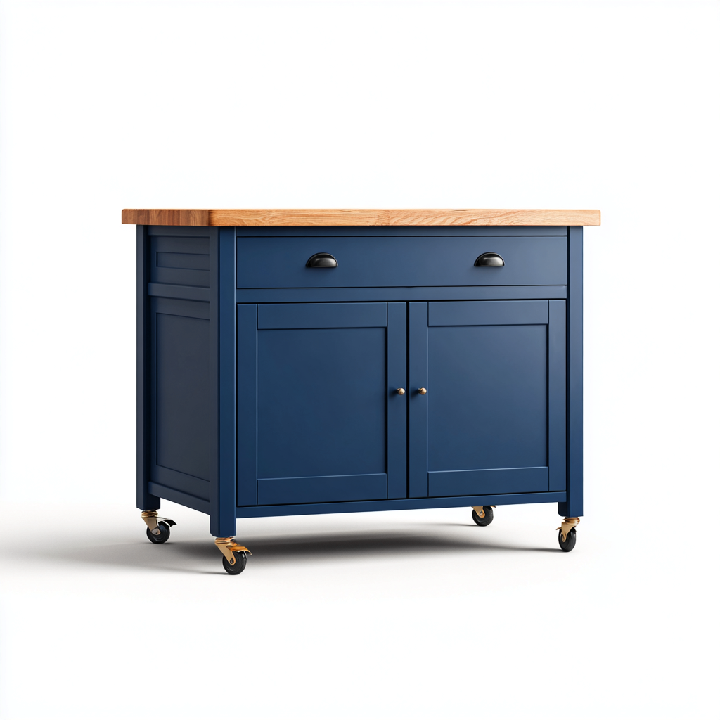 Îlot de cuisine Bois massif Bois d'ingénierie 100x55x90 cm Bleu-Naturel Style fonctionnel-Dwellingosa