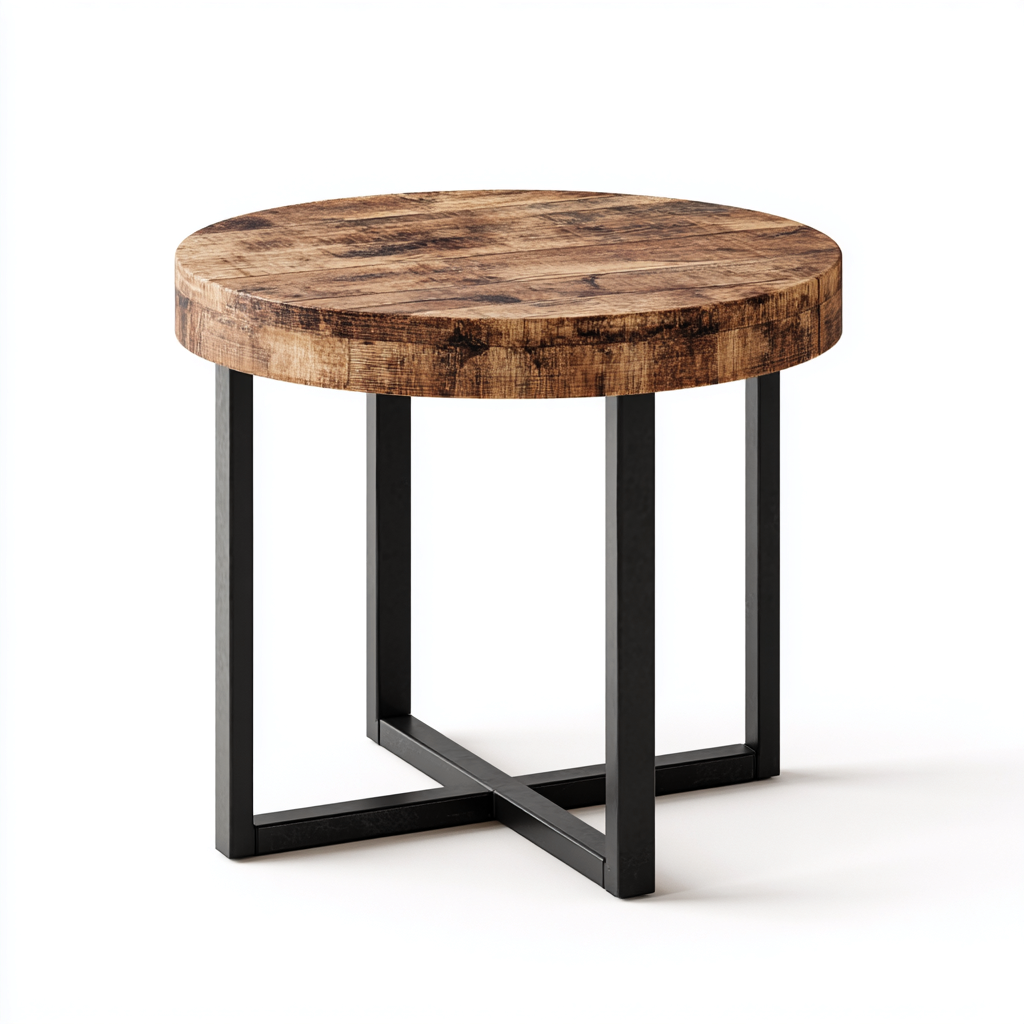 Table basse bois métal 50x50x55 cm - Marron-Noir - Style industriel-Dwellingosa