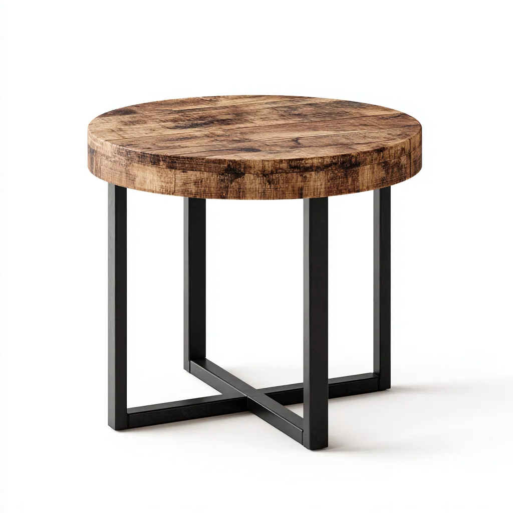 Table basse bois métal 50x50x55 cm - Marron-Noir - Style industriel-Dwellingosa