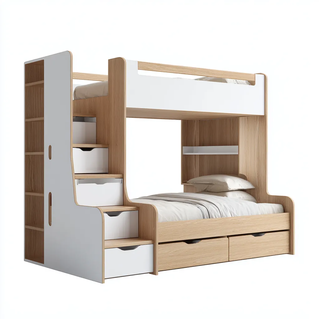 Lits superposés Bois 200x140x180 cm - Blanc-Bois - Design fonctionnel-Dwellingosa