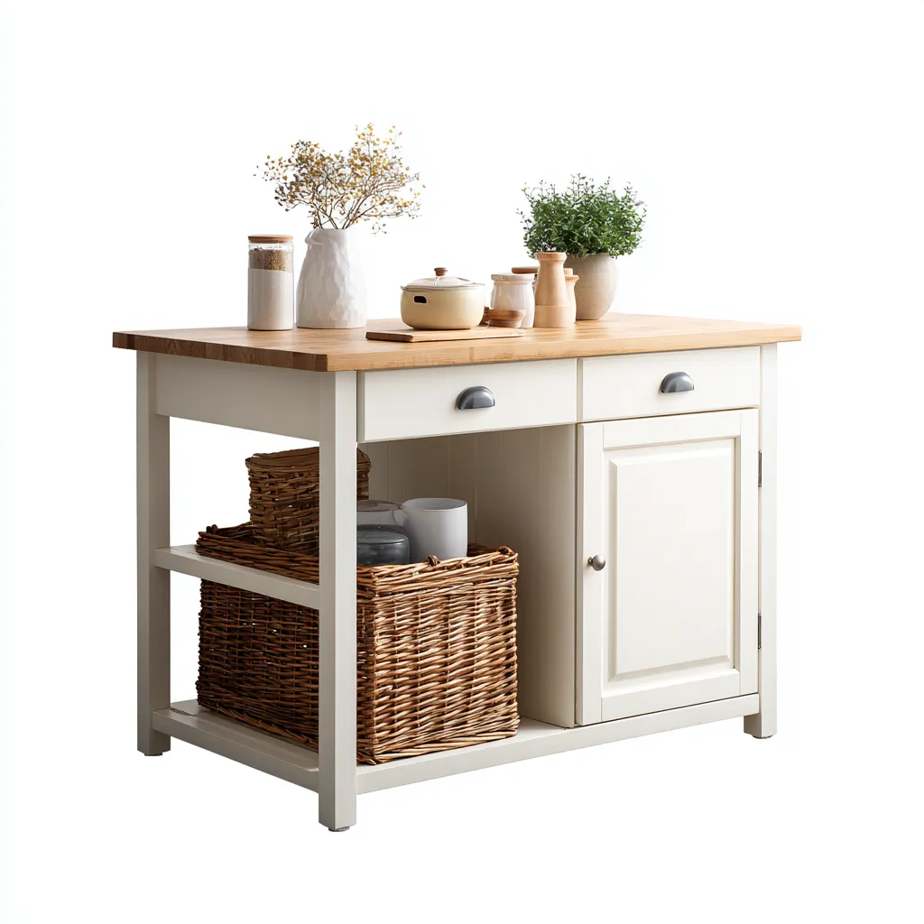 Îlot de cuisine Bois massif Bois d'ingénierie 115x60x90 cm Blanc-Naturel Style fonctionnel-Dwellingosa