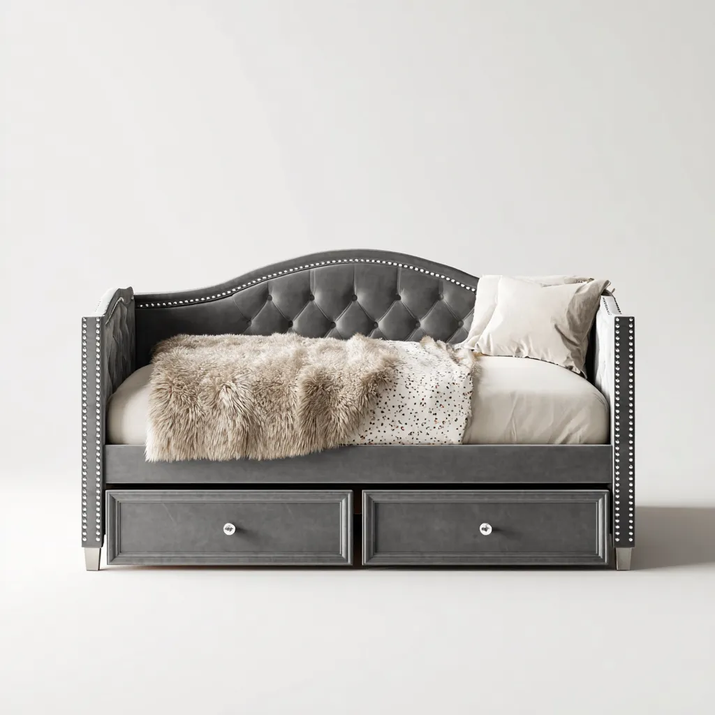 Canapé-lit velours 210x90x110 cm - gris - style classique-Dwellingosa