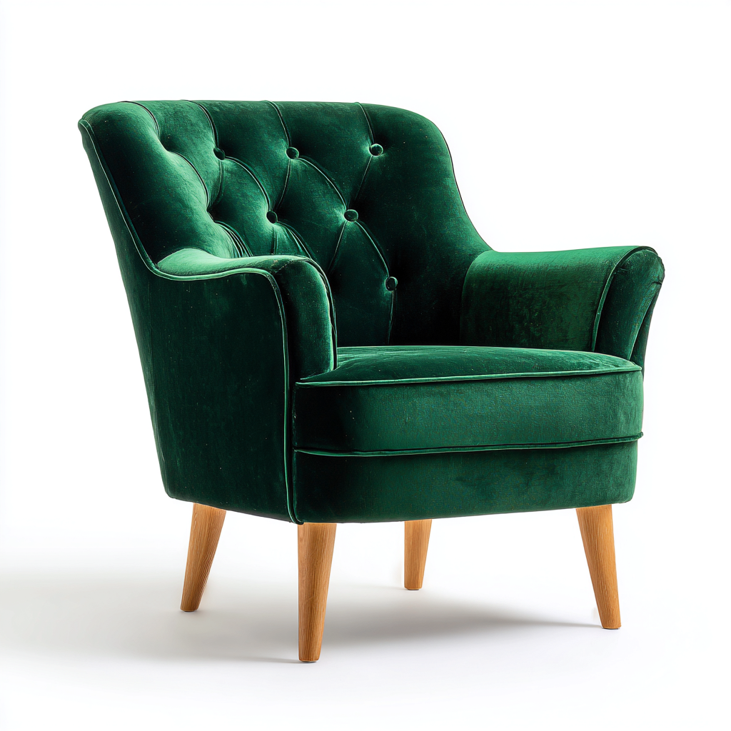 Fauteuil velours vert foncé rembourré 86x80x78 cm - pieds bois naturel - style moderne élégant-Dwellingosa