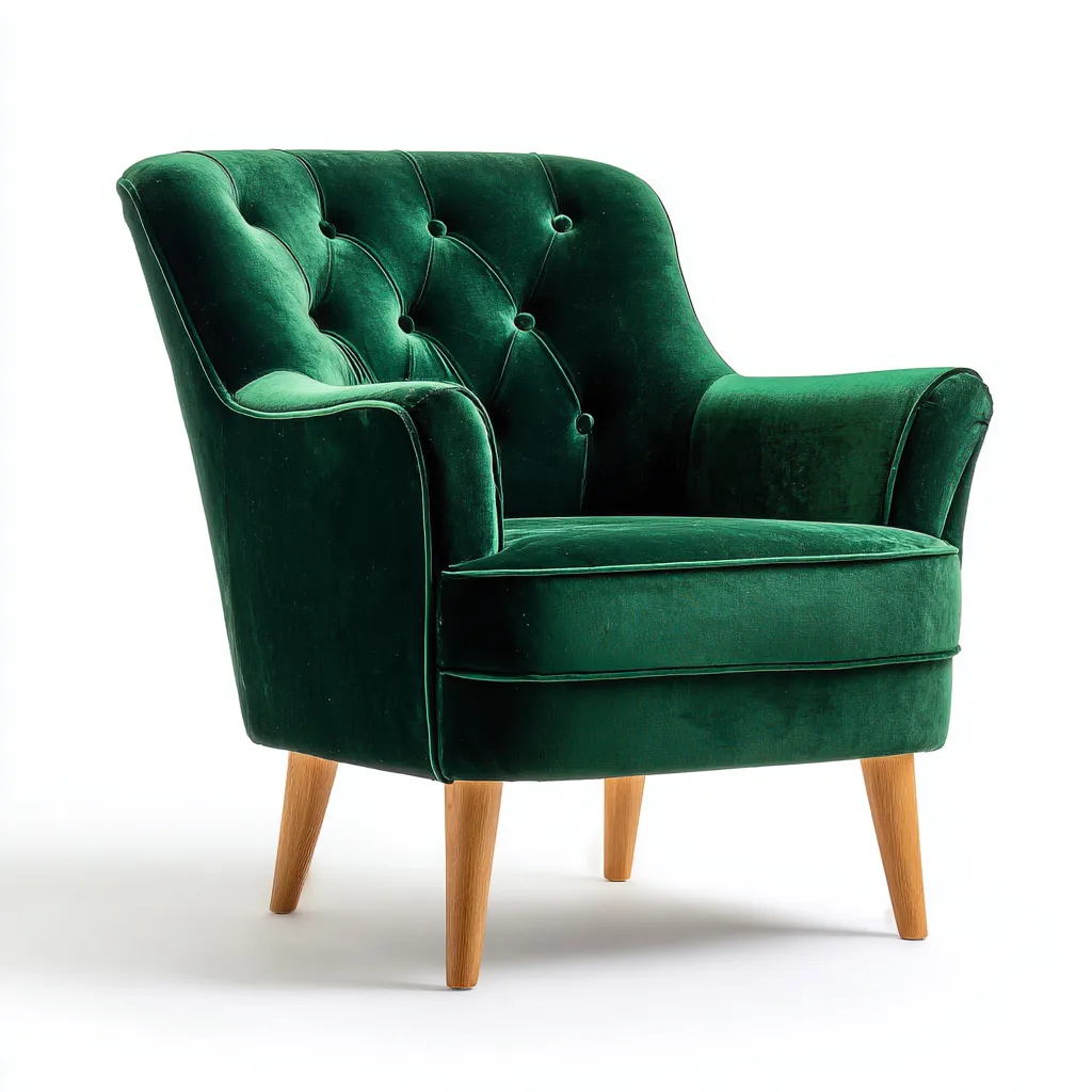 Fauteuil velours vert foncé rembourré 86x80x78 cm - pieds bois naturel - style moderne élégant-Dwellingosa