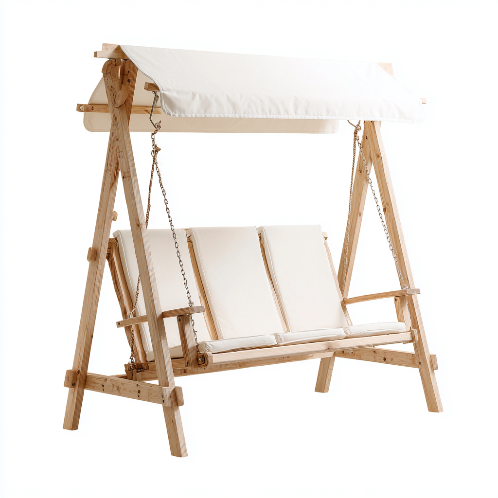 Chaise suspendue bois-tissu 210x140x188 cm - bois naturel-beige - style détente jardin-Dwellingosa