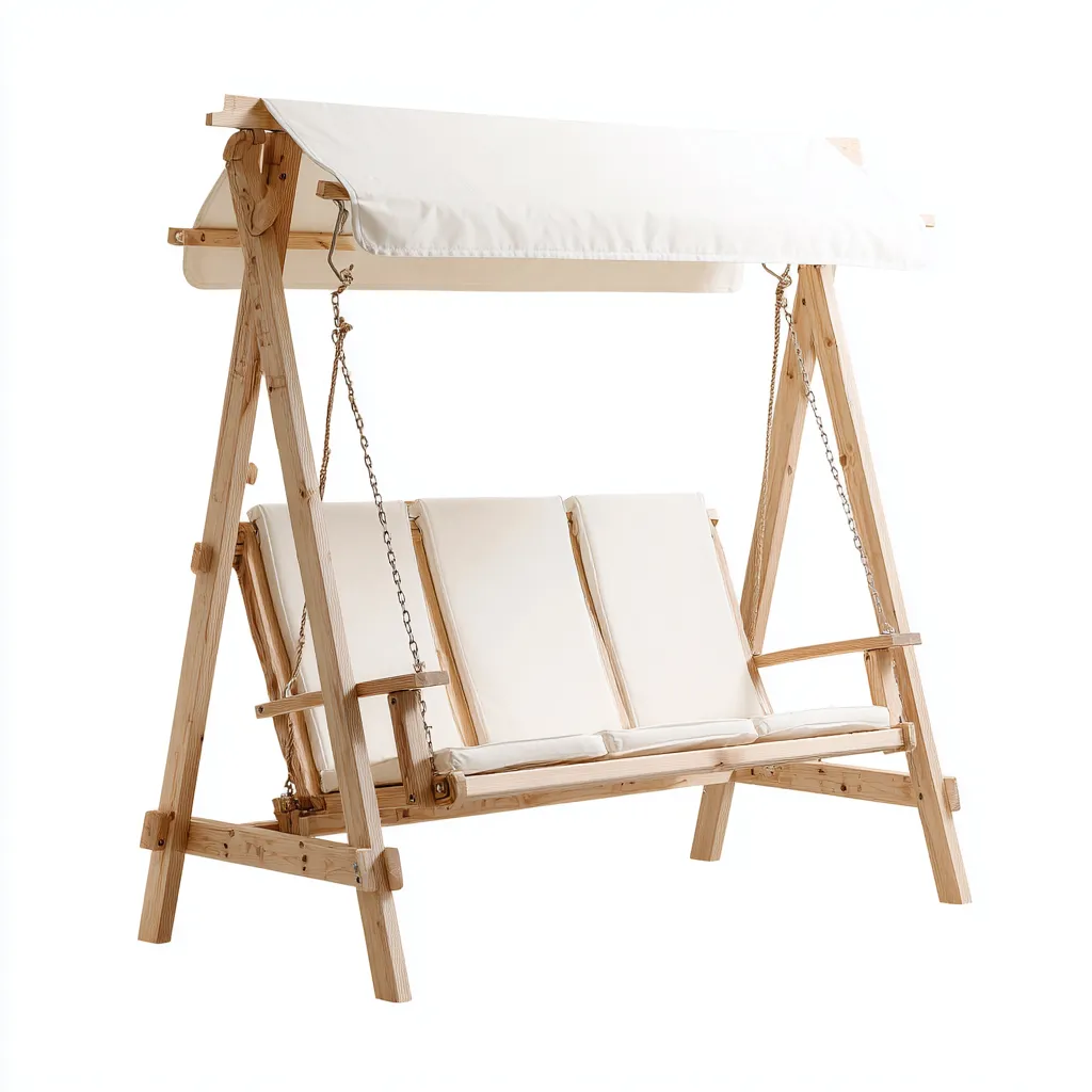 Chaise suspendue bois-tissu 210x140x188 cm - bois naturel-beige - style détente jardin-Dwellingosa