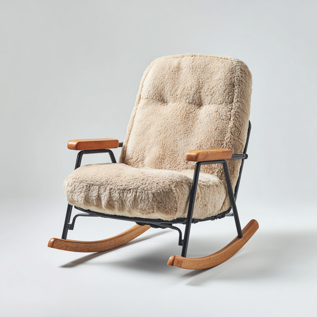 Fauteuil à bascule en tissu beige 70x82x95 - beige - style moderne avec structure en métal-Dwellingosa