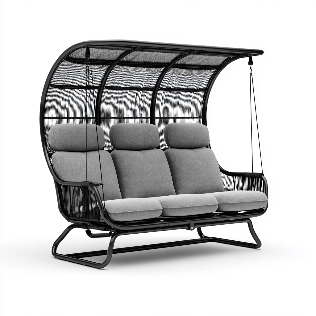Chaise suspendue métal-tissu 210x135x185 cm - noir-gris - design semi-abrité-Dwellingosa