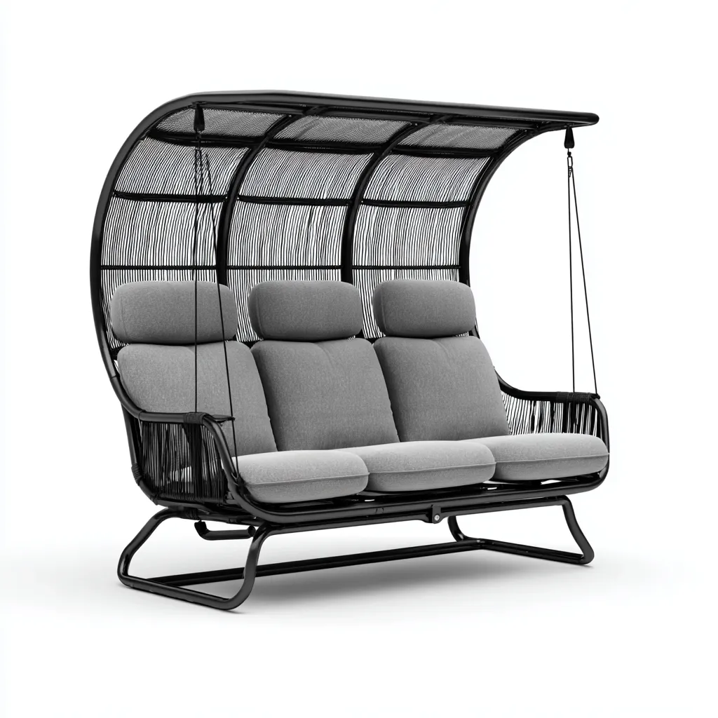 Chaise suspendue métal-tissu 210x135x185 cm - noir-gris - design semi-abrité-Dwellingosa