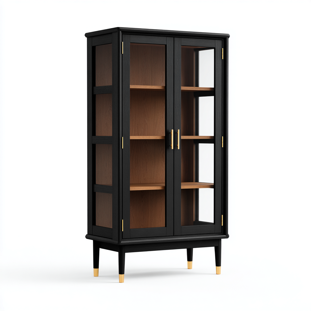 Meuble de rangement de cuisine bois 85x40x165 cm - noir-bois - style contemporain-Dwellingosa