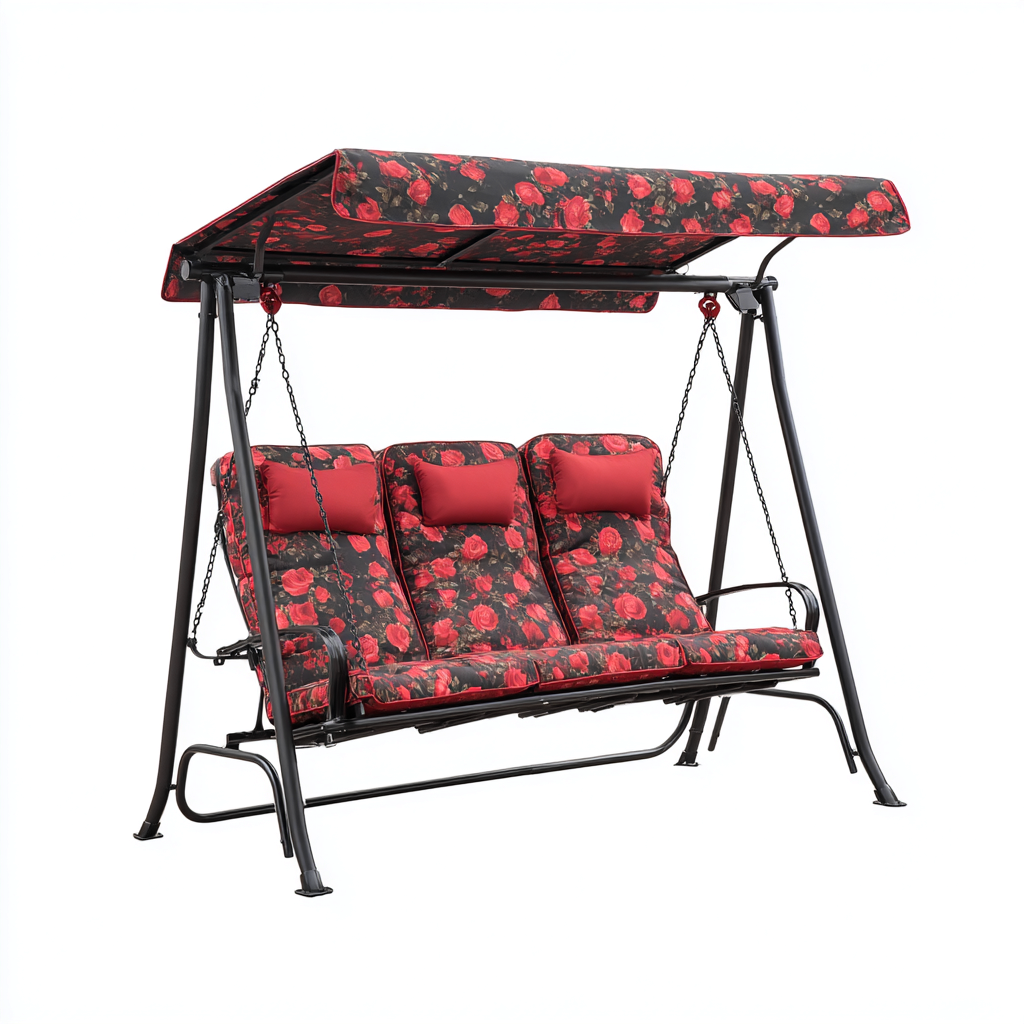 Chaise suspendue métal 190x120x160 cm - rouge-noir - usage jardin - design classique-Dwellingosa