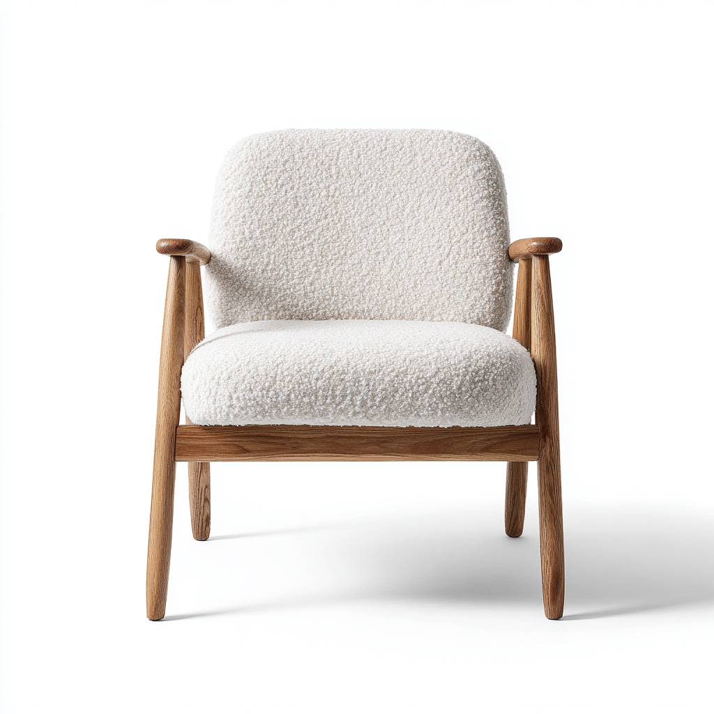 Fauteuil en tissu bouclé 72x68x78 cm - blanc - structure en bois - style contemporain-Dwellingosa