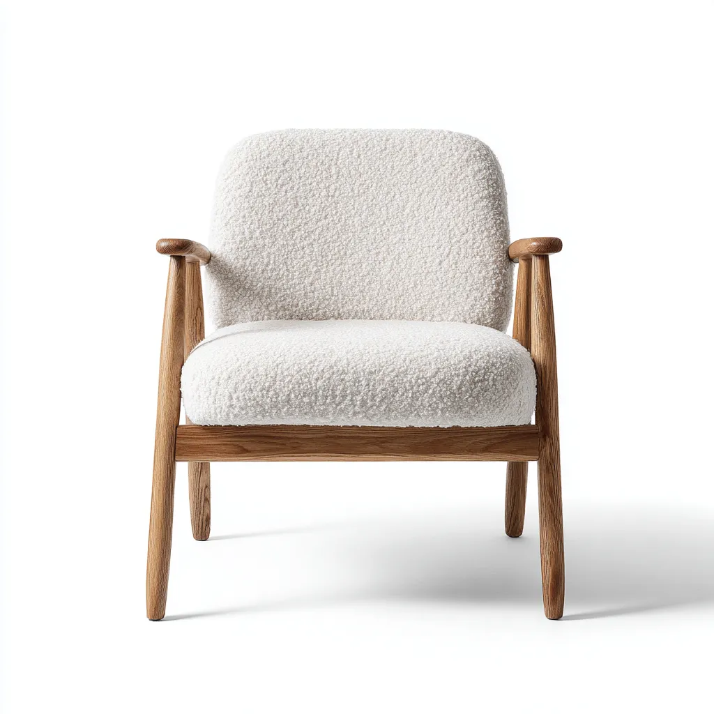 Fauteuil en tissu bouclé 72x68x78 cm - blanc - structure en bois - style contemporain-Dwellingosa