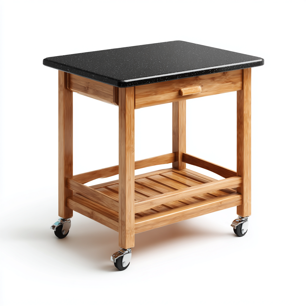 Dessertes et chariots bambou plateau effet marbre 58x40x85 cm - naturel-noir-Dwellingosa