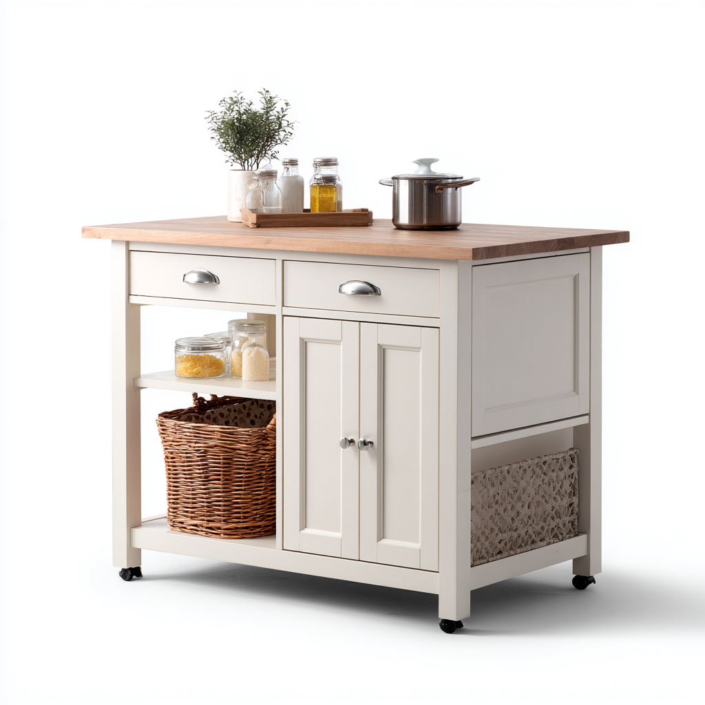 Îlot de cuisine bois-composite 113x58x90 cm - blanc-naturel - style contemporain-Dwellingosa