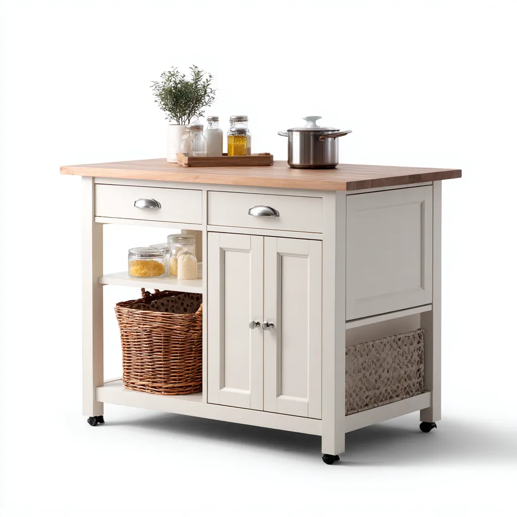 Îlot de cuisine bois-composite 113x58x90 cm - blanc-naturel - style contemporain-Dwellingosa