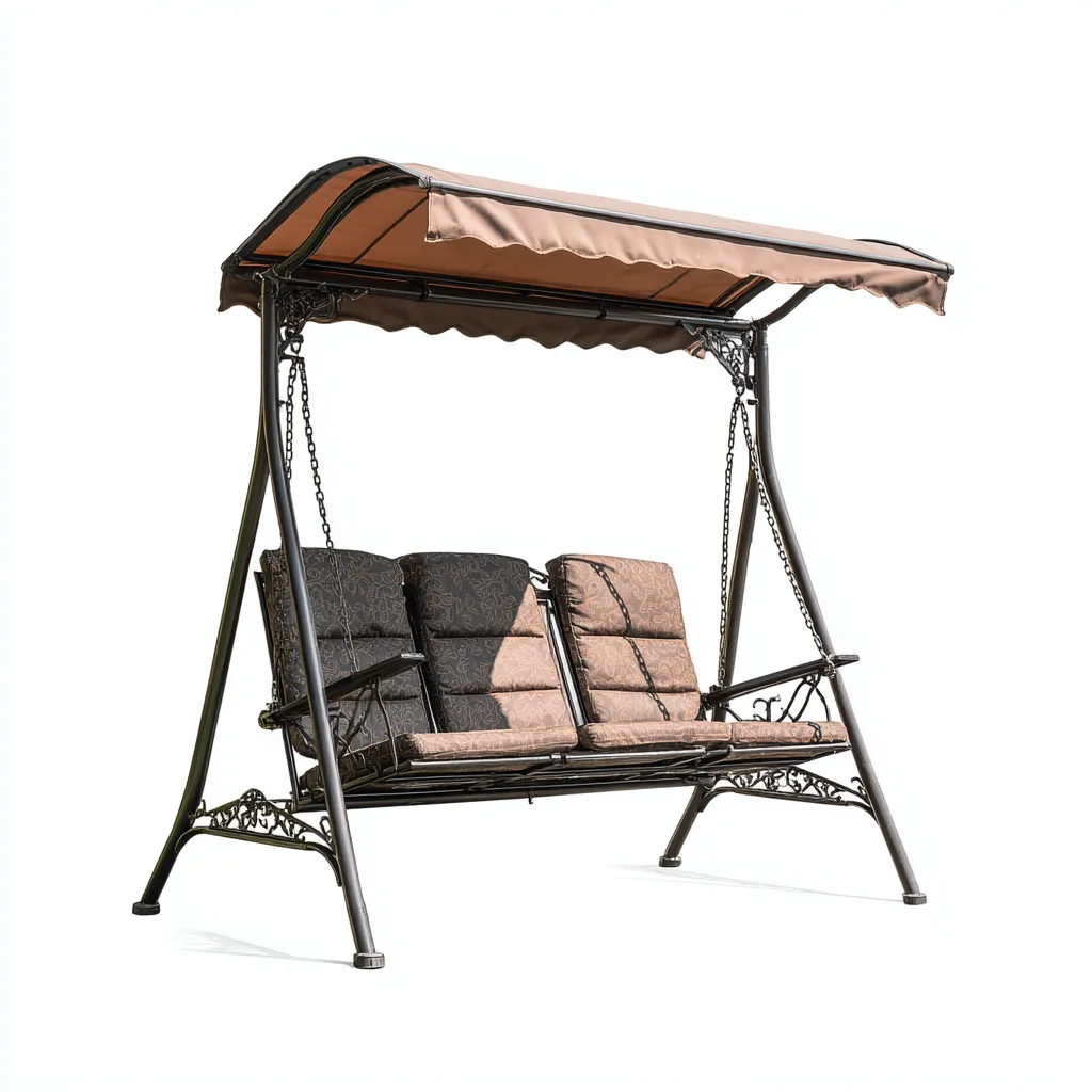 Chaise suspendue métal avec auvent 190x120x165 cm - marron-noir - pour jardin - style classique-Dwellingosa