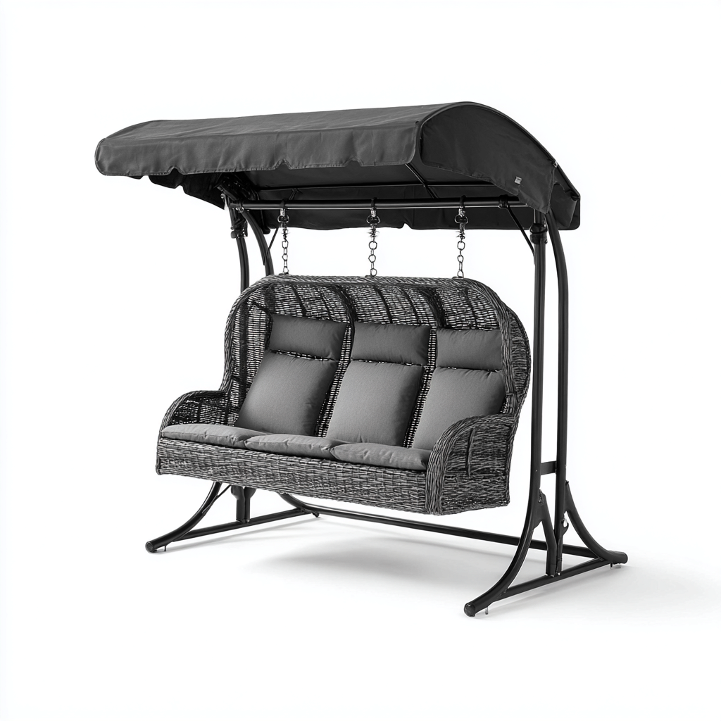 Chaise suspendue rotin-métal 190x125x175 cm - gris foncé - style détente extérieur-Dwellingosa