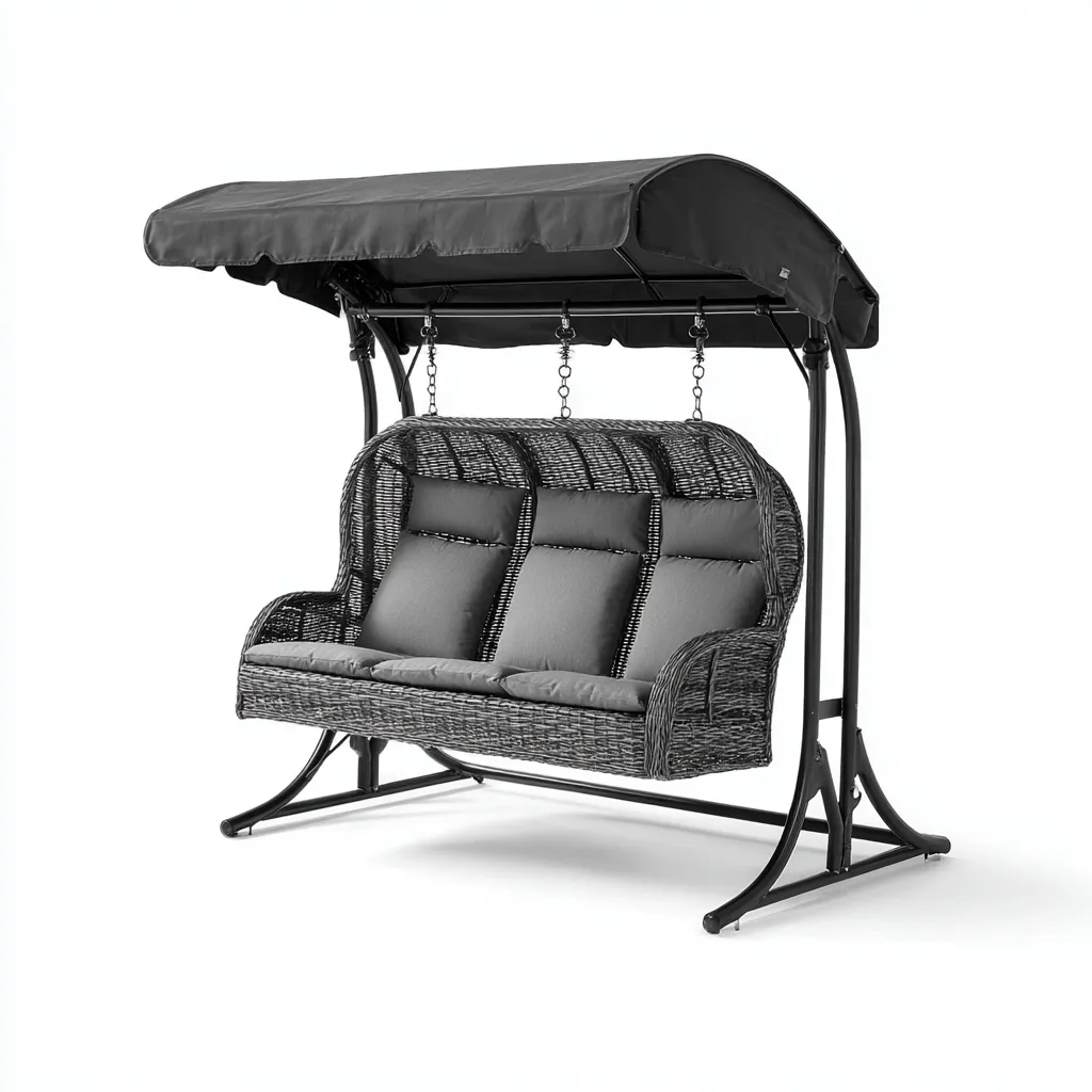 Chaise suspendue rotin-métal 190x125x175 cm - gris foncé - style détente extérieur-Dwellingosa