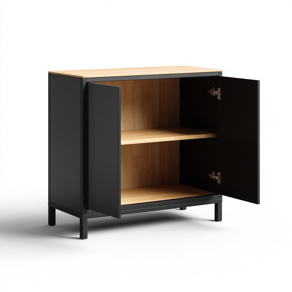 Meuble de rangement de cuisine Bois et métal 80x40x95 cm - noir-brun - style contemporain-Dwellingosa