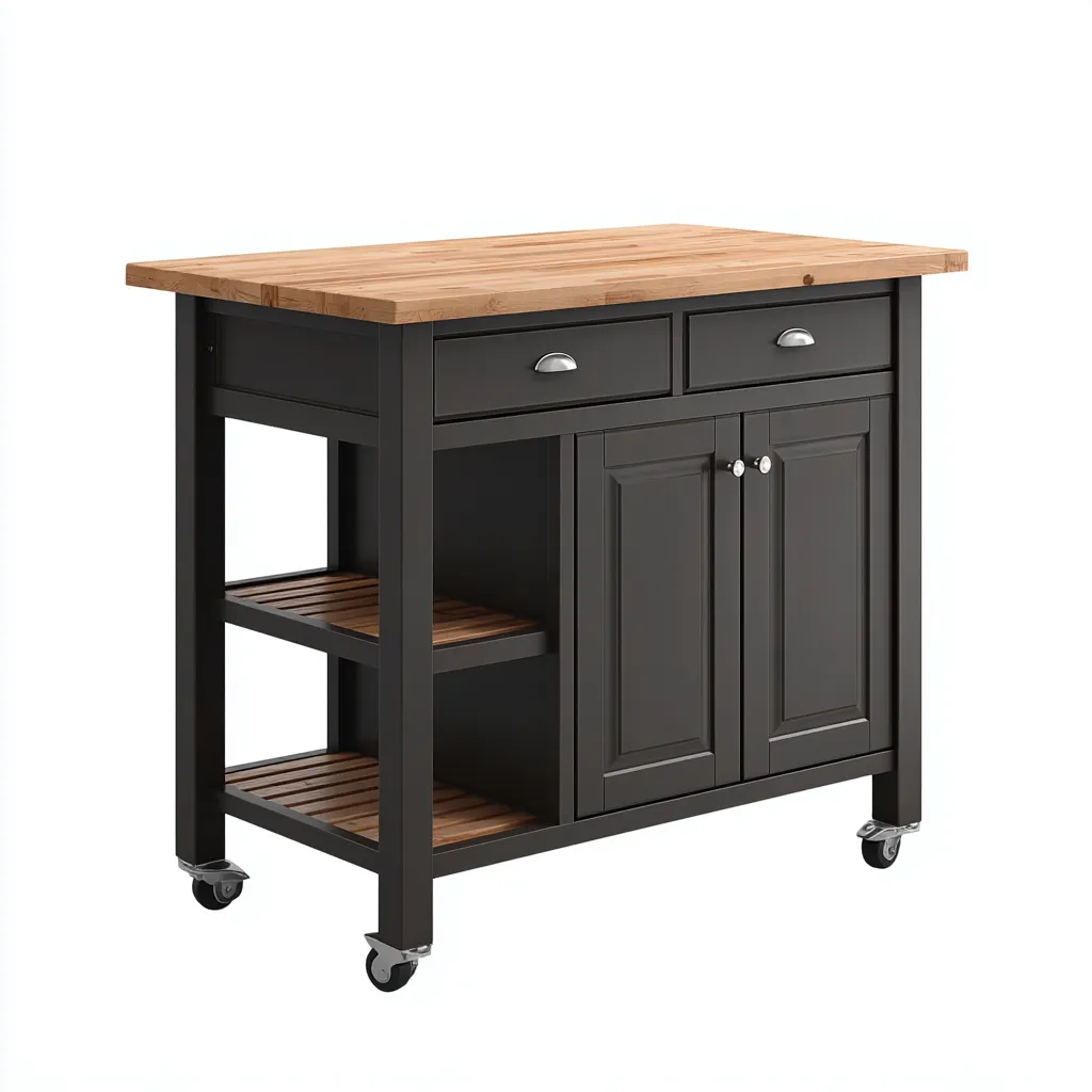 Îlot de cuisine bois-composite 104x55x89 cm - noir-naturel - style fonctionnel-Dwellingosa