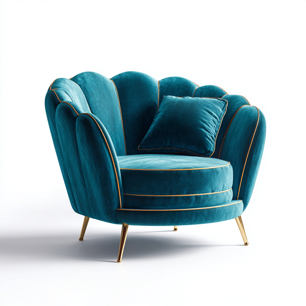 Fauteuil velours bleu 92x88x80 cm - piètement métal doré - style art déco-Dwellingosa