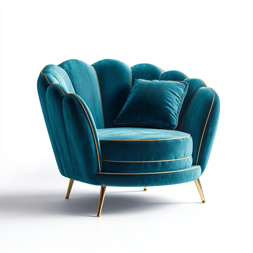 Fauteuil velours bleu 92x88x80 cm - piètement métal doré - style art déco-Dwellingosa